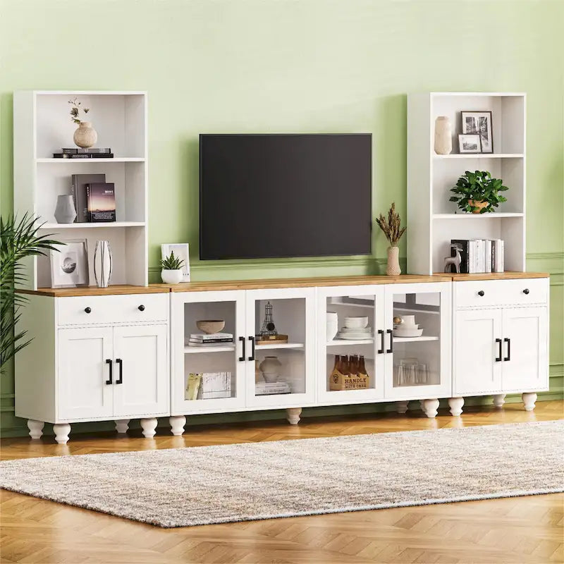Meuble TV de centre de divertissement avec portes en verre et étagères réglables