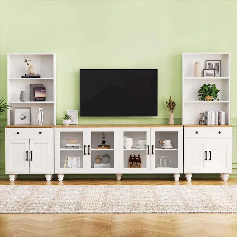 Meuble TV de centre de divertissement avec portes en verre et étagères réglables