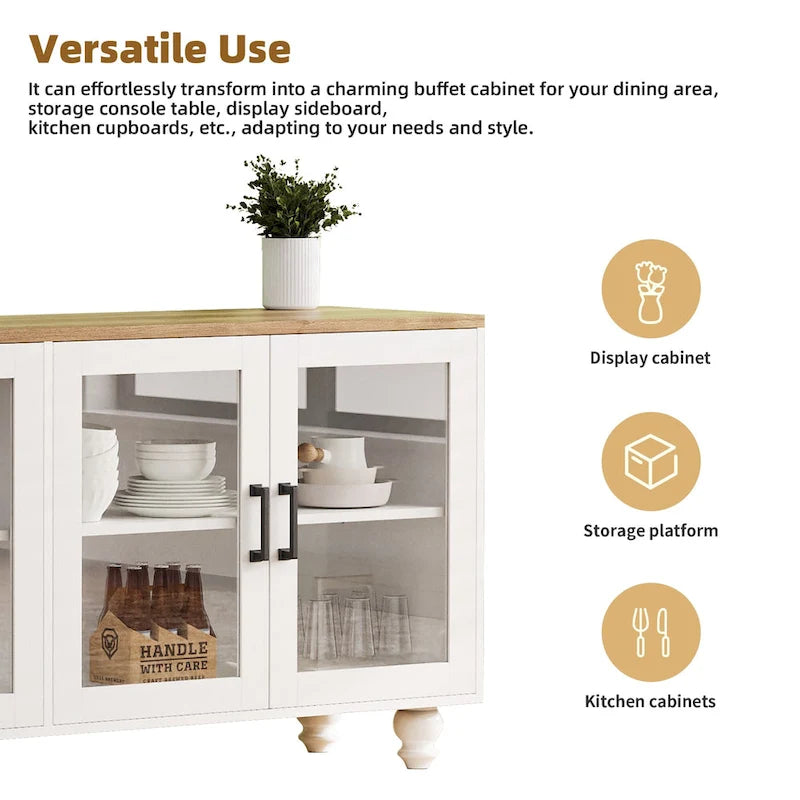 Meuble TV de centre de divertissement avec portes en verre et étagères réglables