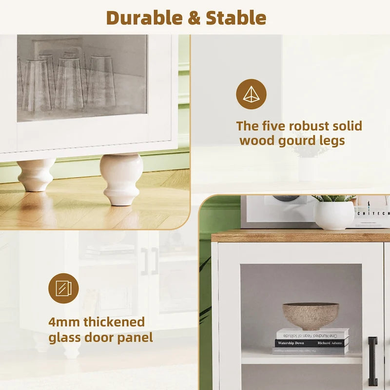 Meuble TV de centre de divertissement avec portes en verre et étagères réglables