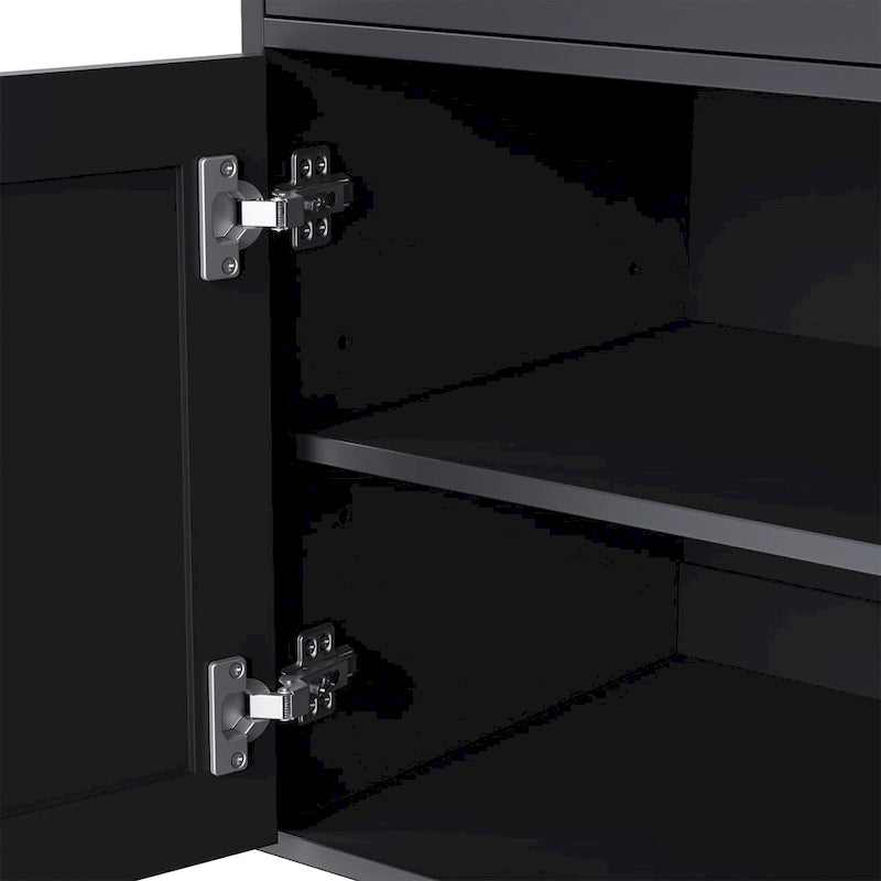 Meuble TV de centre de divertissement avec portes en verre et étagères réglables