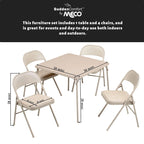 Ensemble table de cartes pliante et 4 chaises – Beige (5 pièces)