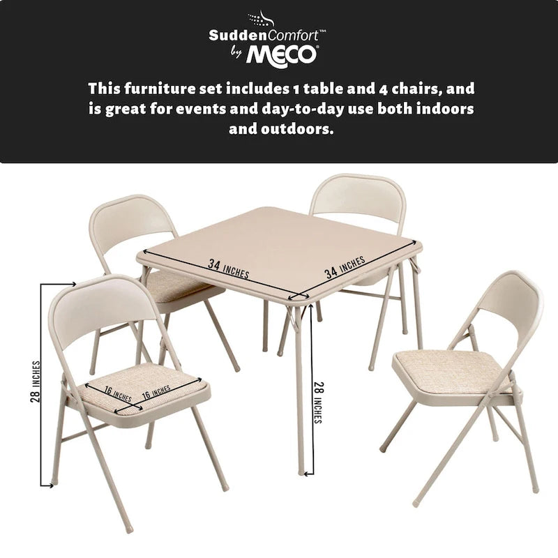 Ensemble table de cartes pliante et 4 chaises – Beige (5 pièces)