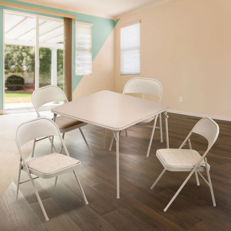 Ensemble table de cartes pliante et 4 chaises – Beige (5 pièces)