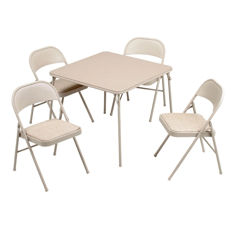 Ensemble table de cartes pliante et 4 chaises – Beige (5 pièces)