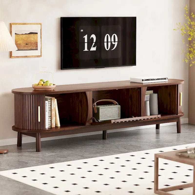 Meuble TV en bois avec rangement, convient aux téléviseurs jusqu'à 75 pouces