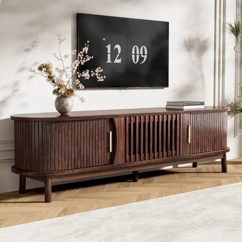 Meuble TV en bois avec rangement, convient aux téléviseurs jusqu'à 75 pouces