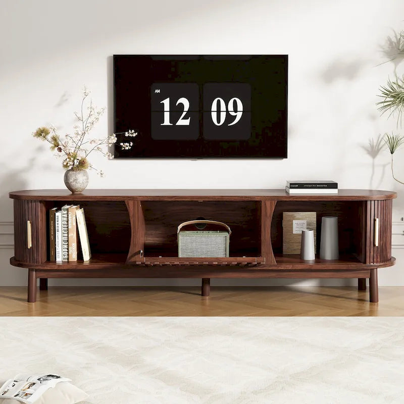 Meuble TV en bois avec rangement, convient aux téléviseurs jusqu'à 75 pouces