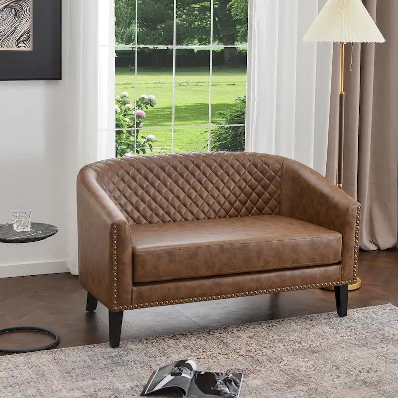 Petit canapé-causeuse touffeté en similicuir 50W