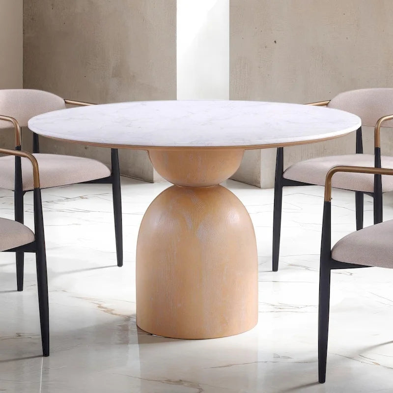Table à manger ronde contemporaine avec piètement tambour