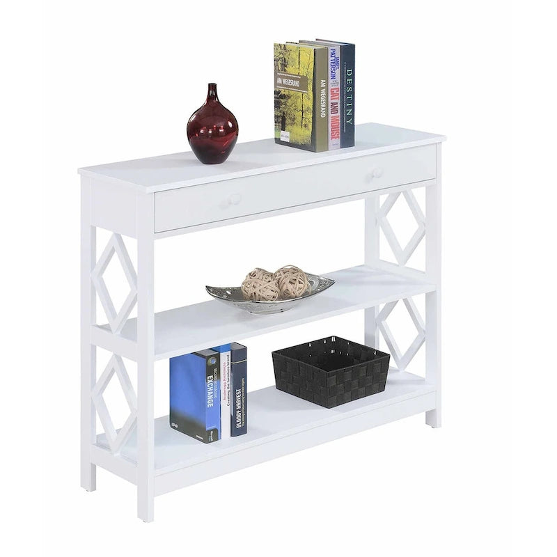 Console 1 tiroir avec étagères et découpes en losange