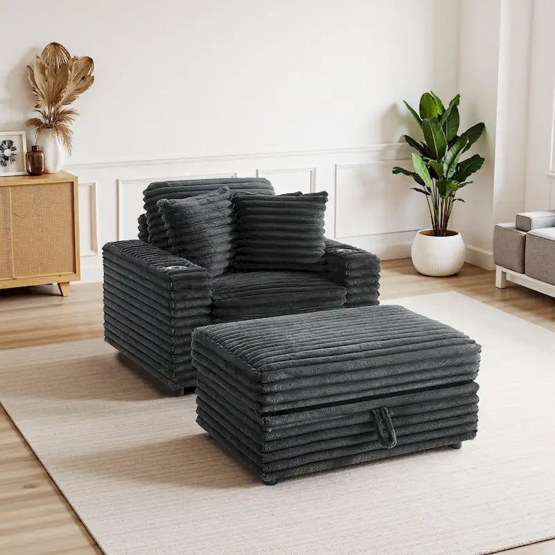 Chaise longue avec pouf de rangement