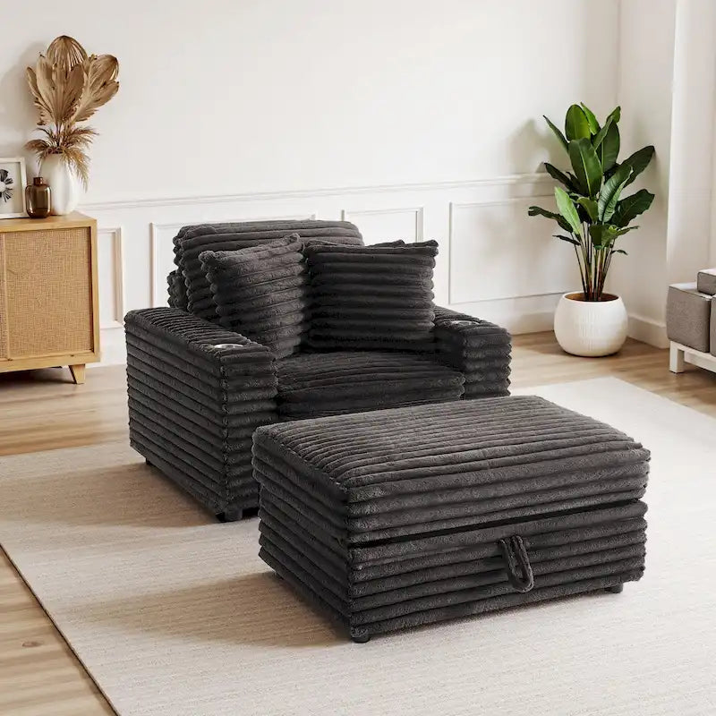 Chaise longue avec pouf de rangement