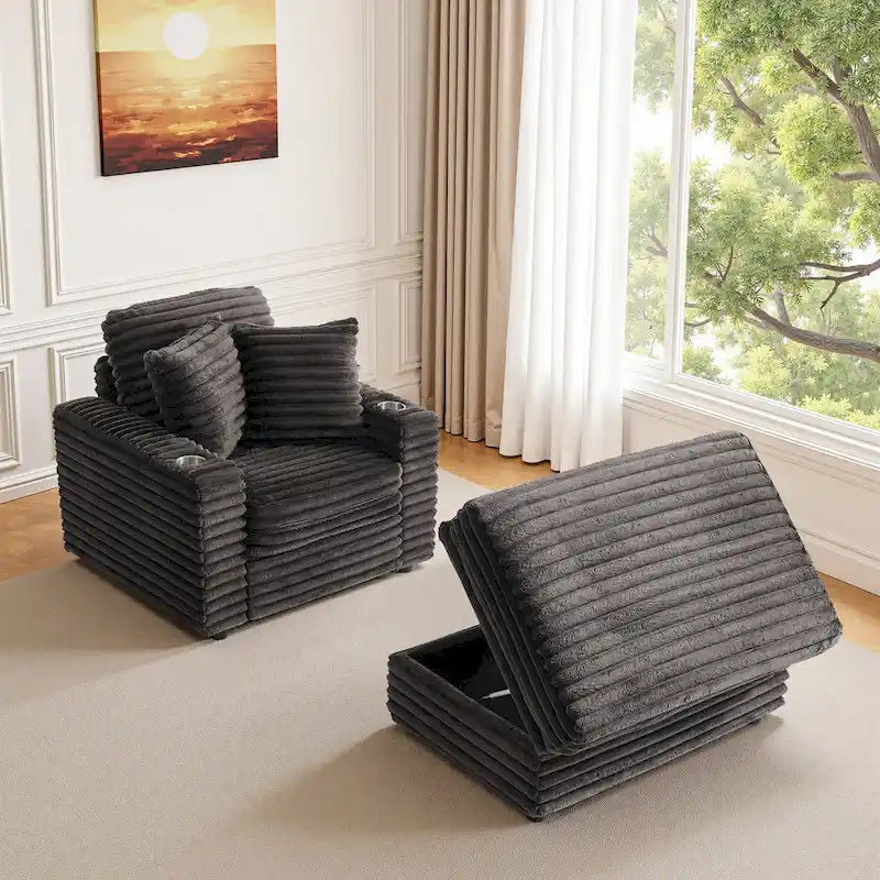 Chaise longue avec pouf de rangement