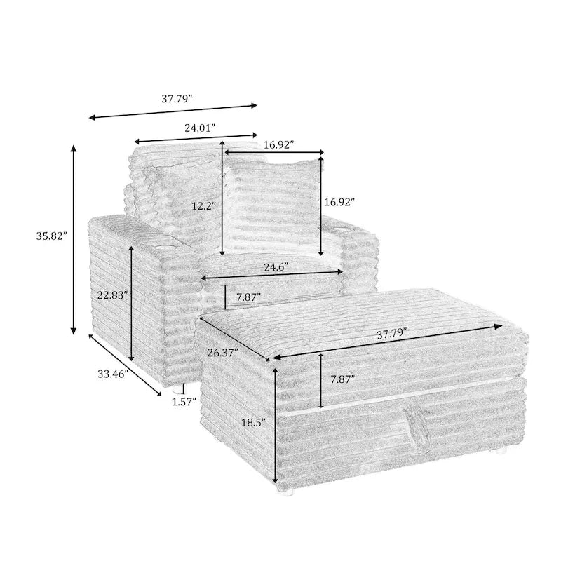 Chaise longue avec pouf de rangement