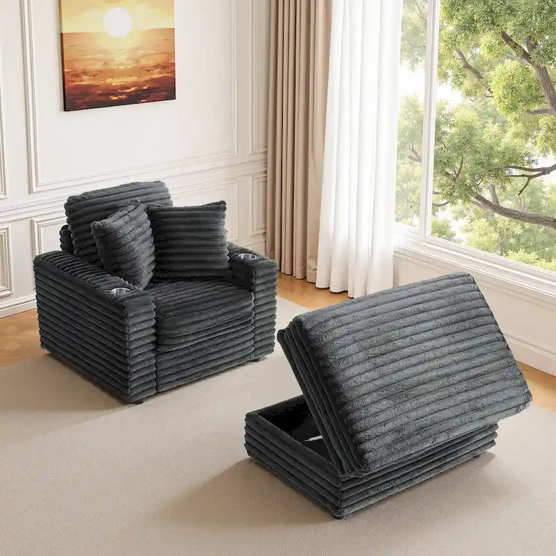 Chaise longue avec pouf de rangement