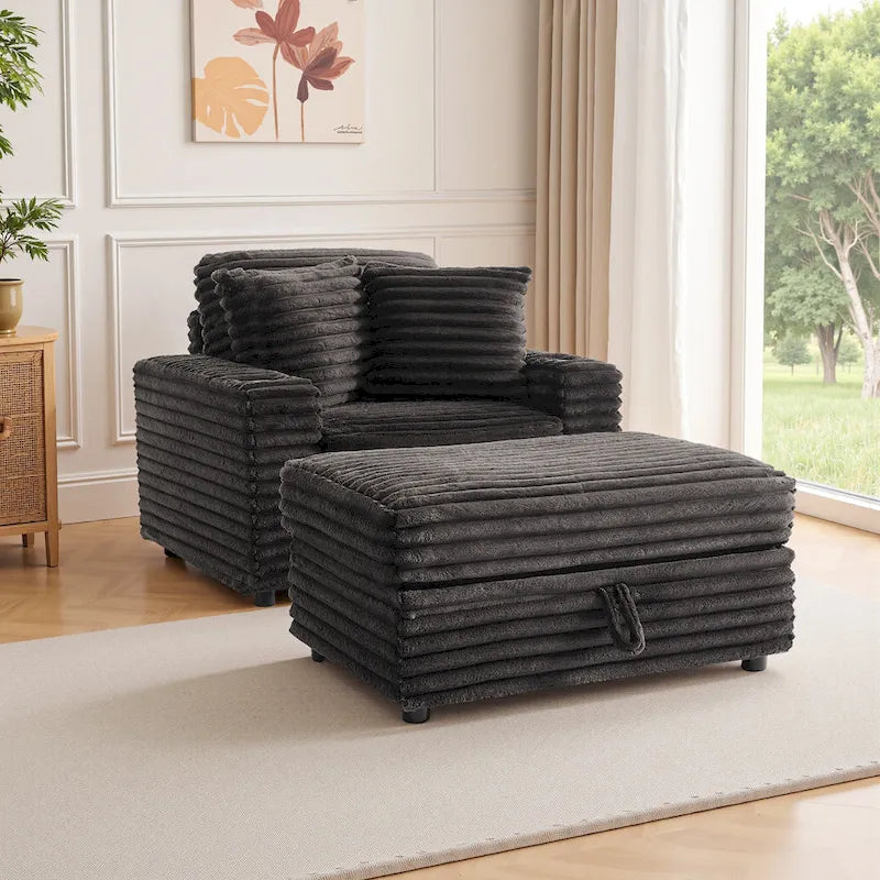 Chaise longue avec pouf de rangement