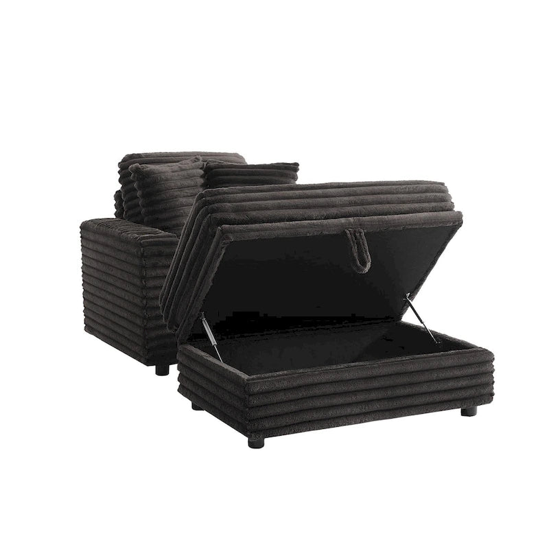 Chaise longue avec pouf de rangement