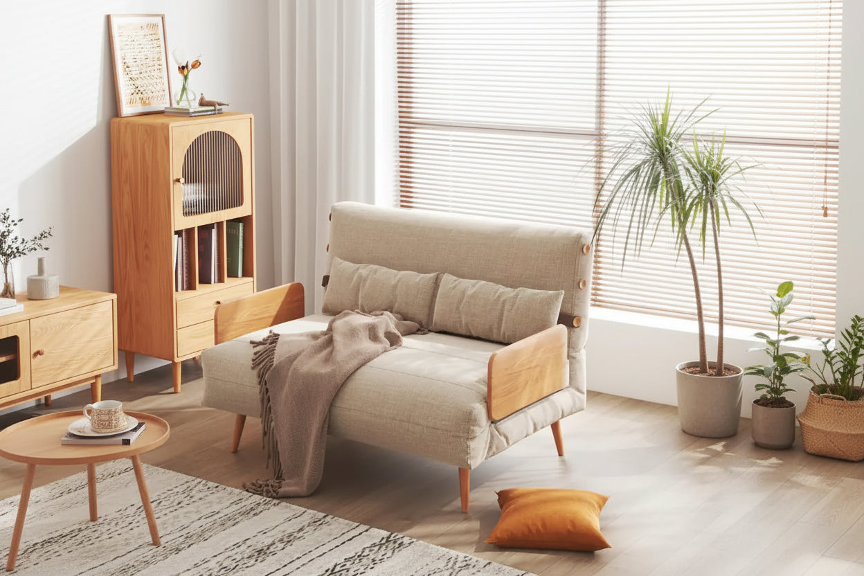 JASIWAY 43.3 Upholstered Loveseat Sofa Bed, Beige