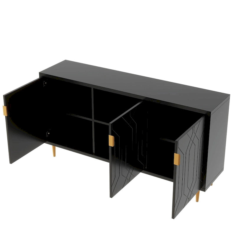 Meuble TV avec 3 portes et étagères réglables, convient aux téléviseurs jusqu'à 70 pouces
