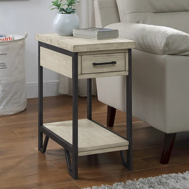 Table d'appoint rustique en bois de 20 pouces avec 1 étagère et 1 tiroir
