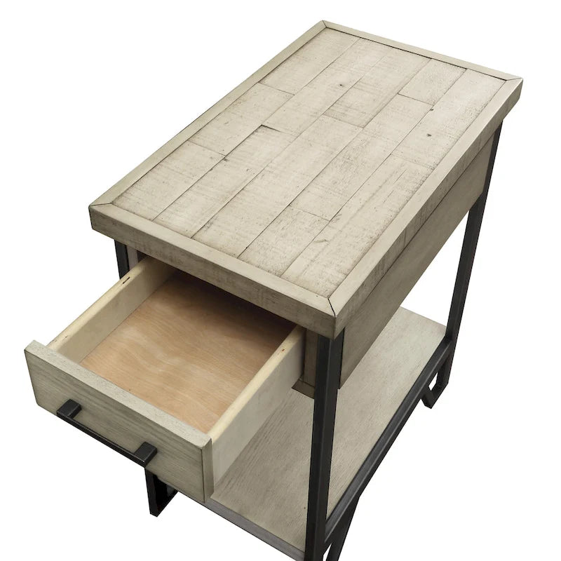 Table d'appoint rustique en bois de 20 pouces avec 1 étagère et 1 tiroir