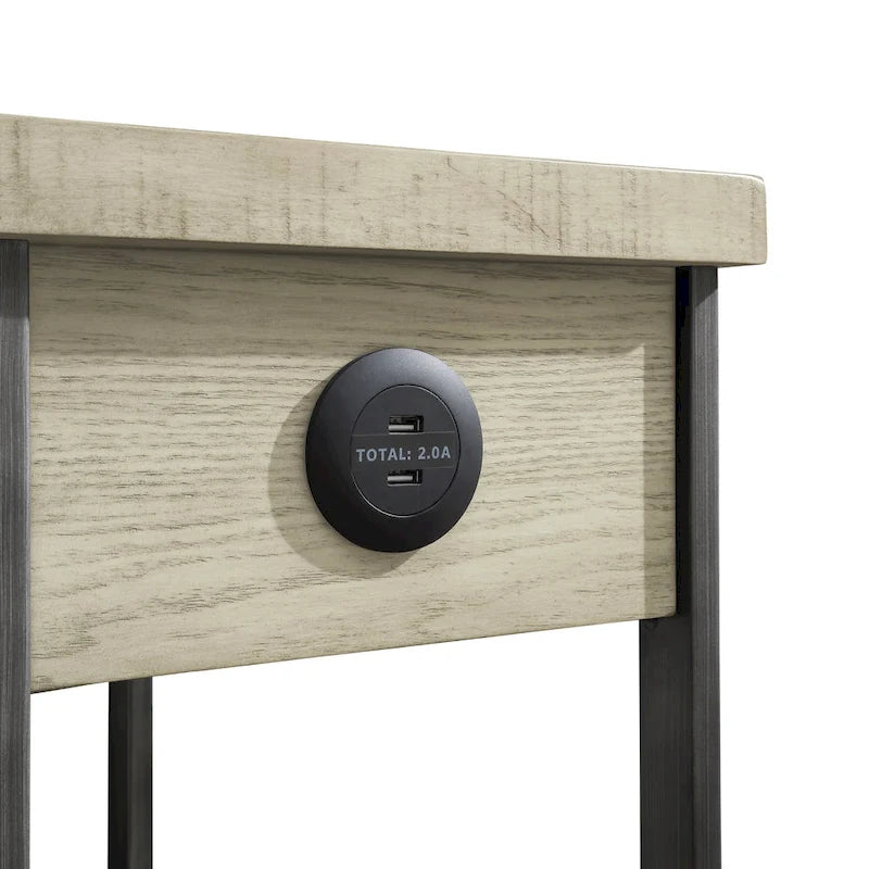 Table d'appoint rustique en bois de 20 pouces avec 1 étagère et 1 tiroir