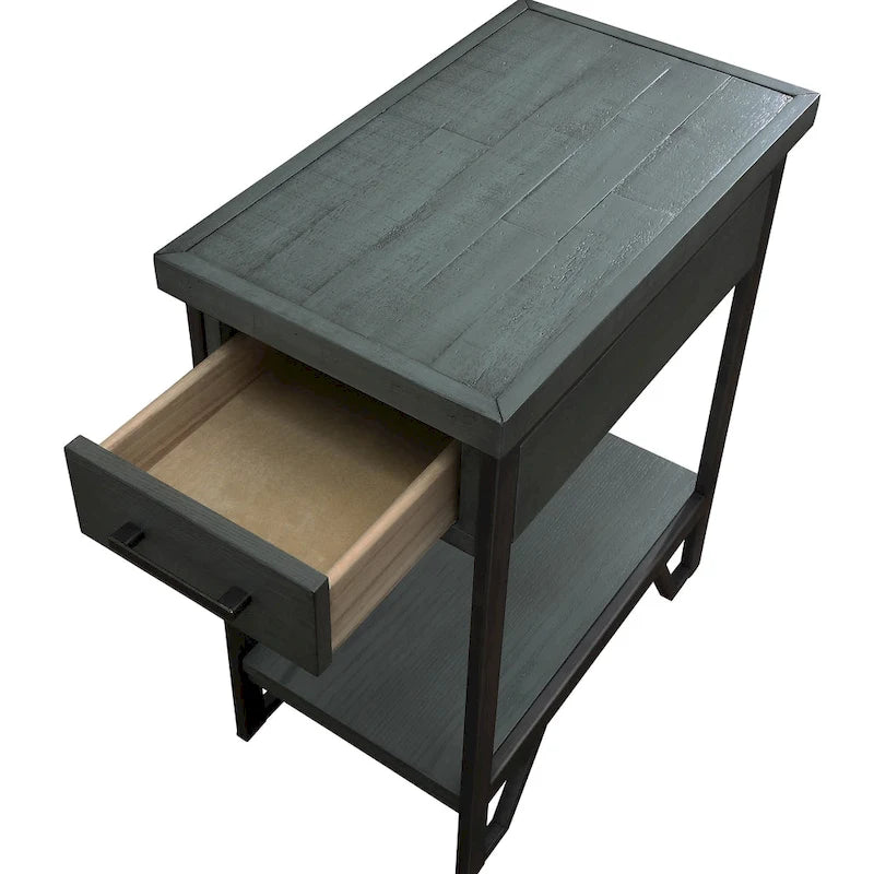 Table d'appoint rustique en bois de 20 pouces avec 1 étagère et 1 tiroir
