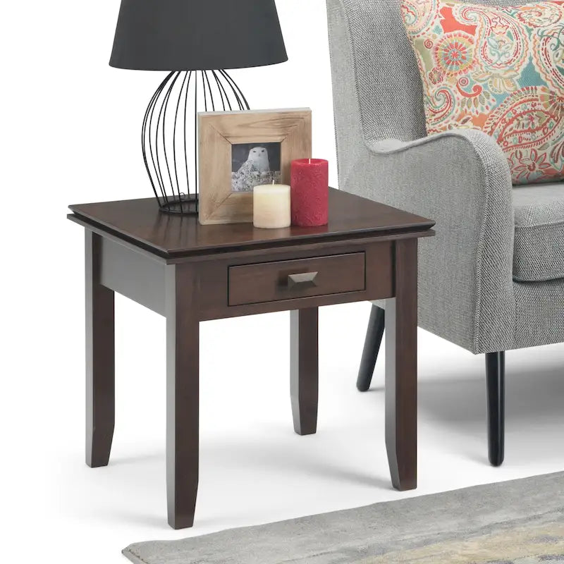Table d'appoint carrée en bois massif avec tiroir