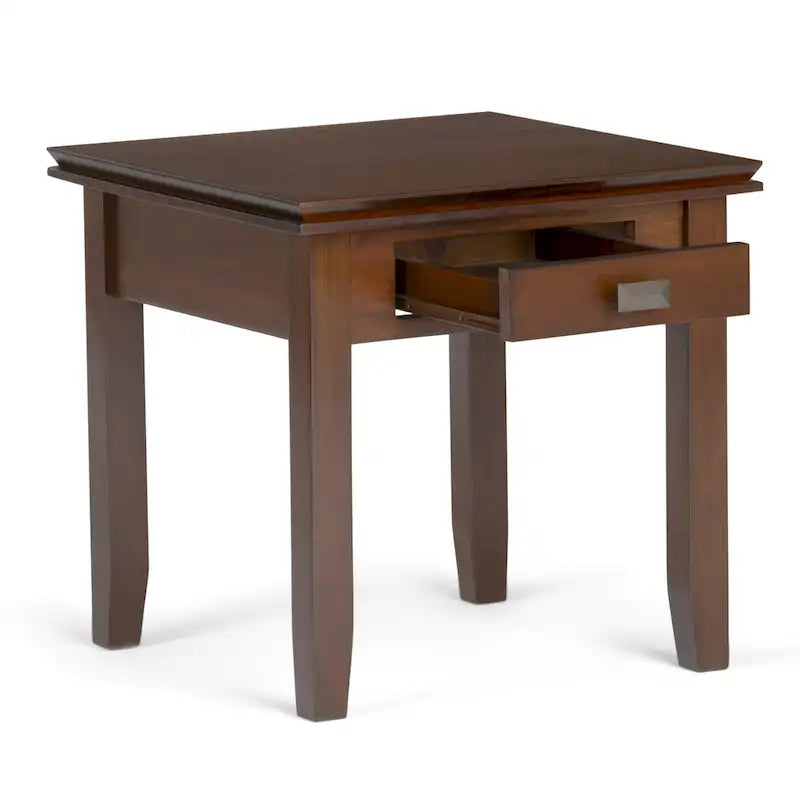 Table d'appoint carrée en bois massif avec tiroir