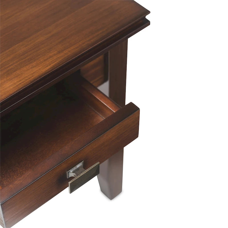 Table d'appoint carrée en bois massif avec tiroir