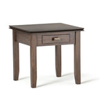 Table d'appoint carrée en bois massif avec tiroir