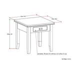 Table d'appoint carrée en bois massif avec tiroir