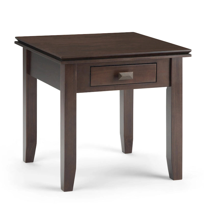 Table d'appoint carrée en bois massif avec tiroir