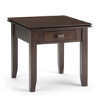 Table d'appoint carrée en bois massif avec tiroir