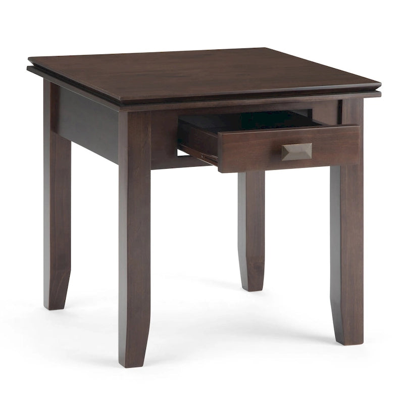 Table d'appoint carrée en bois massif avec tiroir