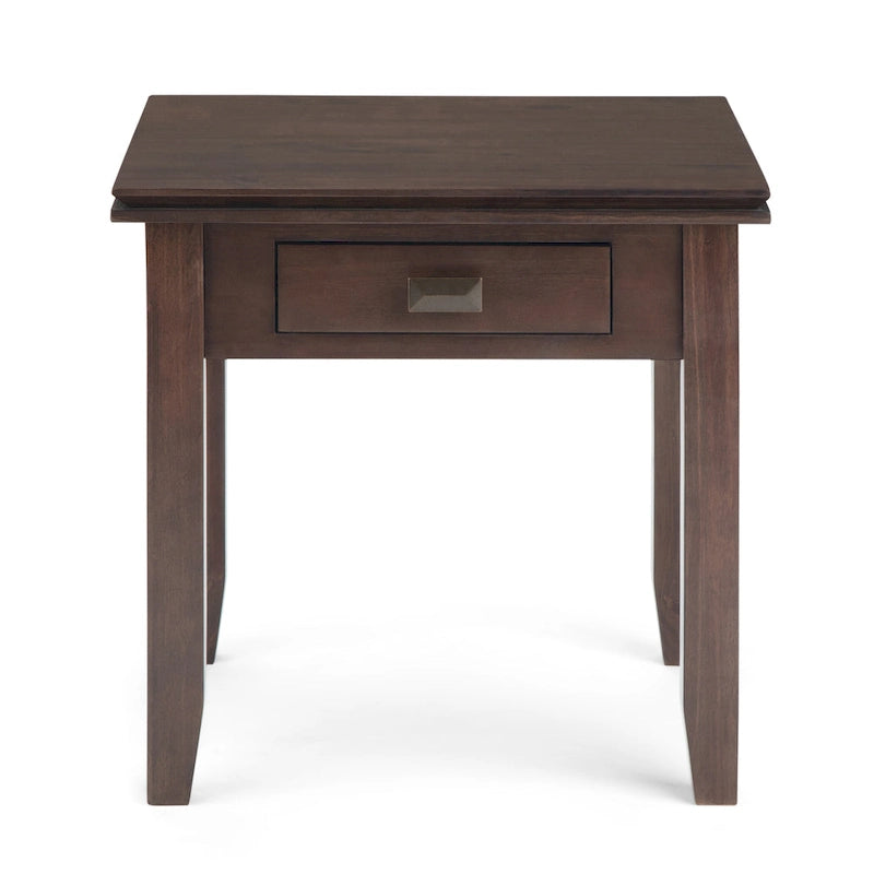 Table d'appoint carrée en bois massif avec tiroir