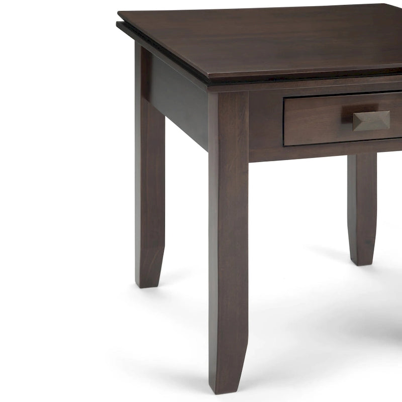 Table d'appoint carrée en bois massif avec tiroir