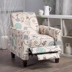 Fauteuil club inclinable fleuri – Beige clair et bleu