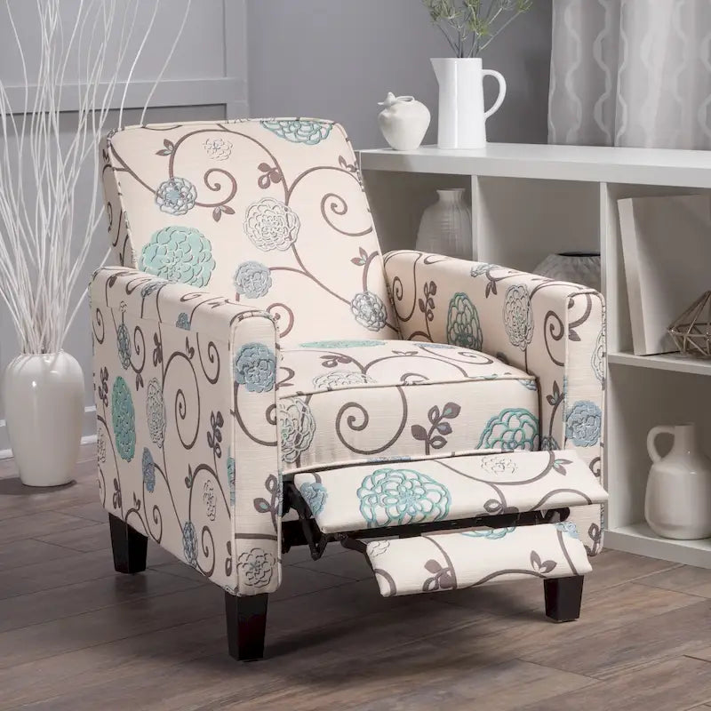 Fauteuil club inclinable fleuri – Beige clair et bleu