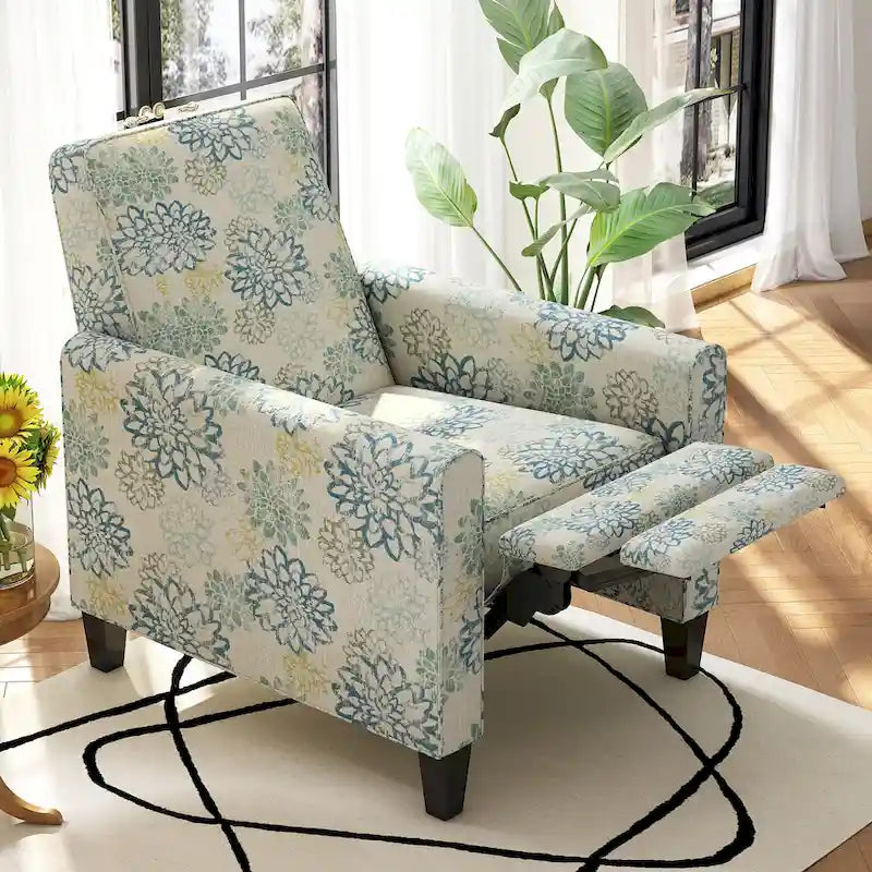 Fauteuil club inclinable fleuri – Beige clair et bleu