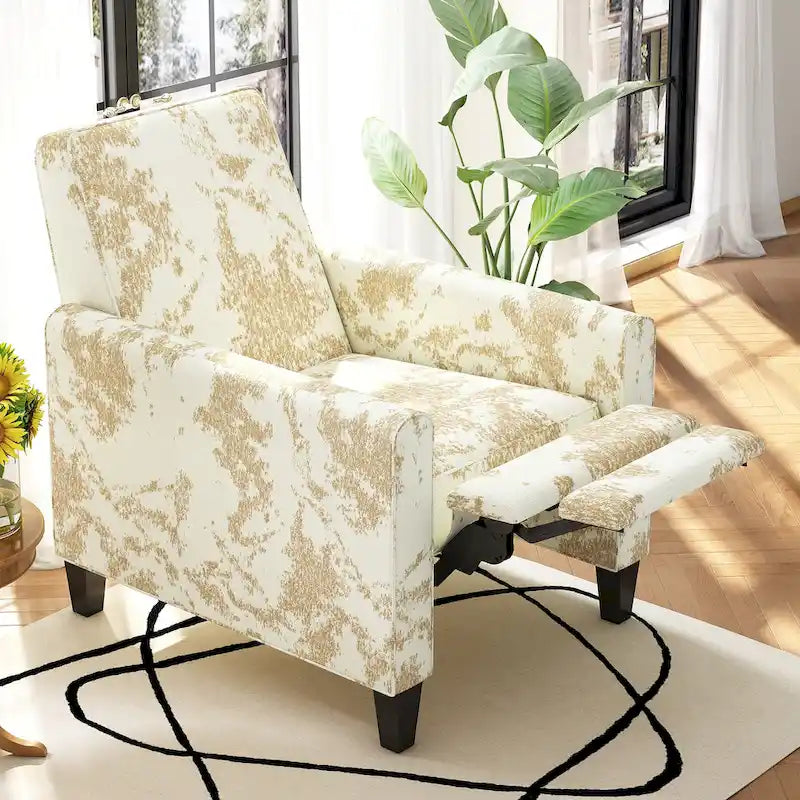 Fauteuil club inclinable fleuri – Beige clair et bleu
