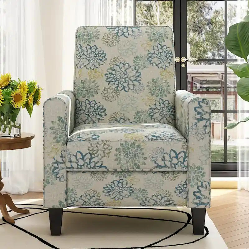 Fauteuil club inclinable fleuri – Beige clair et bleu
