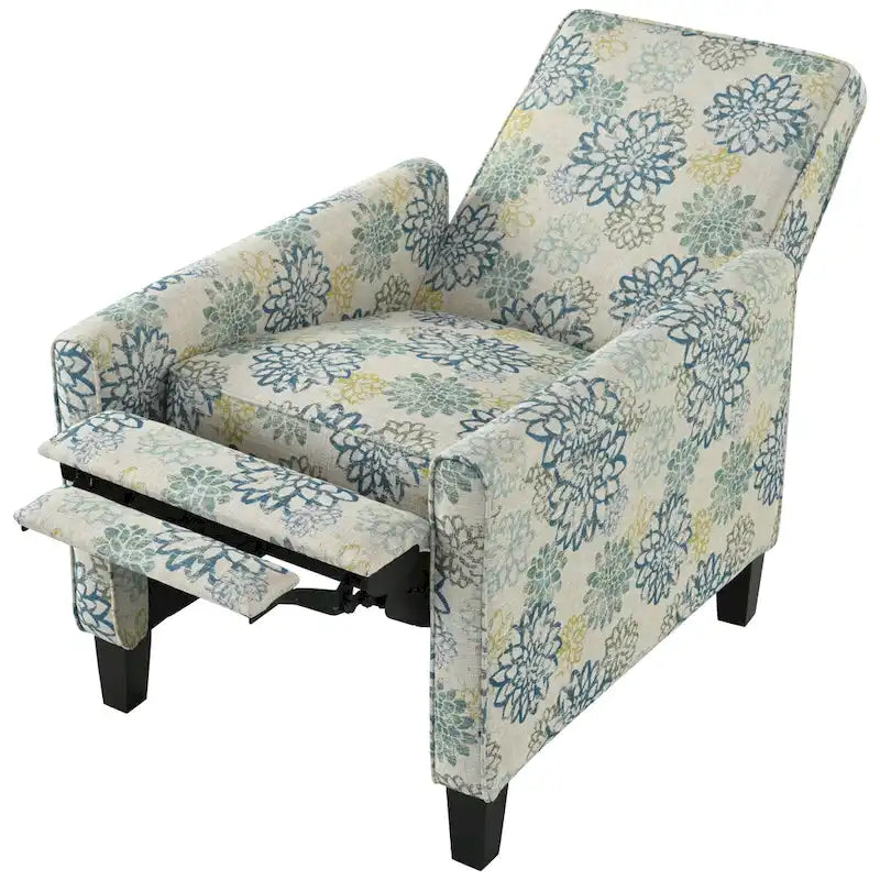 Fauteuil club inclinable fleuri – Beige clair et bleu