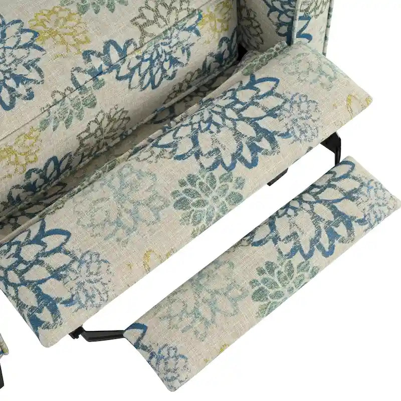 Fauteuil club inclinable fleuri – Beige clair et bleu