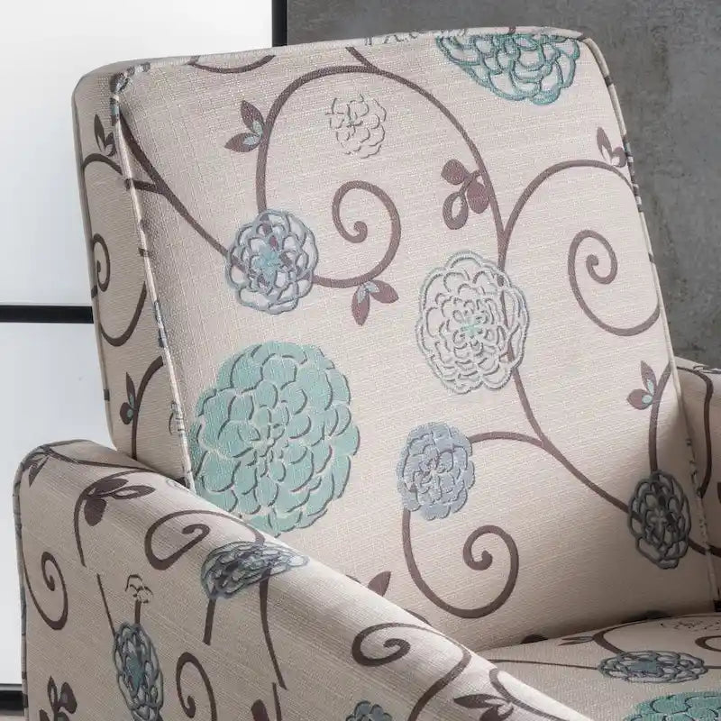 Fauteuil club inclinable fleuri – Beige clair et bleu