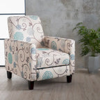 Fauteuil club inclinable fleuri – Beige clair et bleu