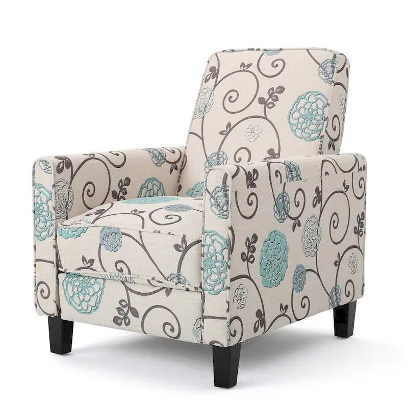 Fauteuil club inclinable fleuri – Beige clair et bleu