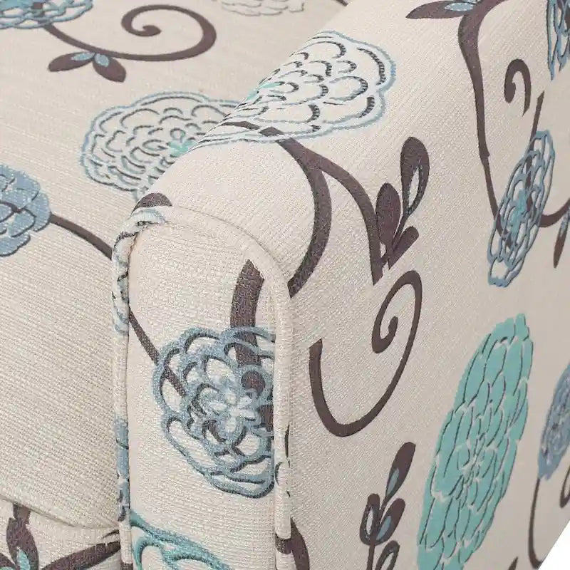 Fauteuil club inclinable fleuri – Beige clair et bleu
