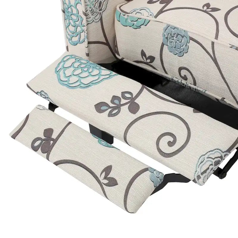 Fauteuil club inclinable fleuri – Beige clair et bleu
